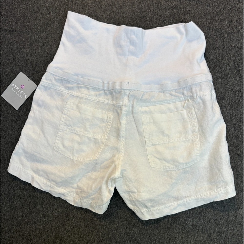 ATHLETA Lima 100% Linen Shortie Foldover Knit Waistband White Shorts Size 10 - Picture 10 of 16